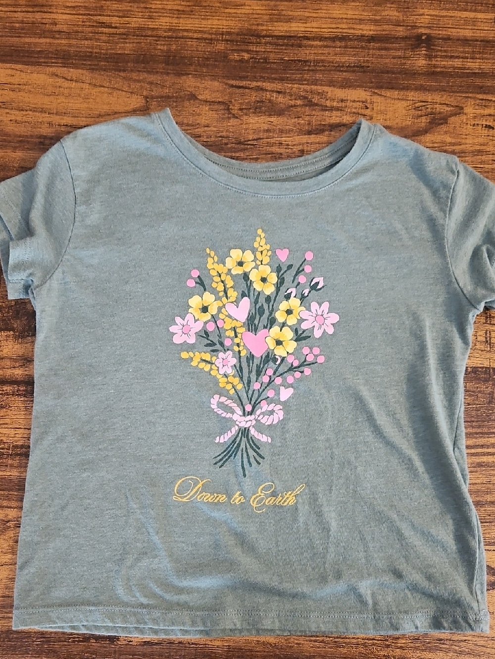 Old Navy Green Short-Sleeve Tee with Pink & Yellow Floral Bouquet